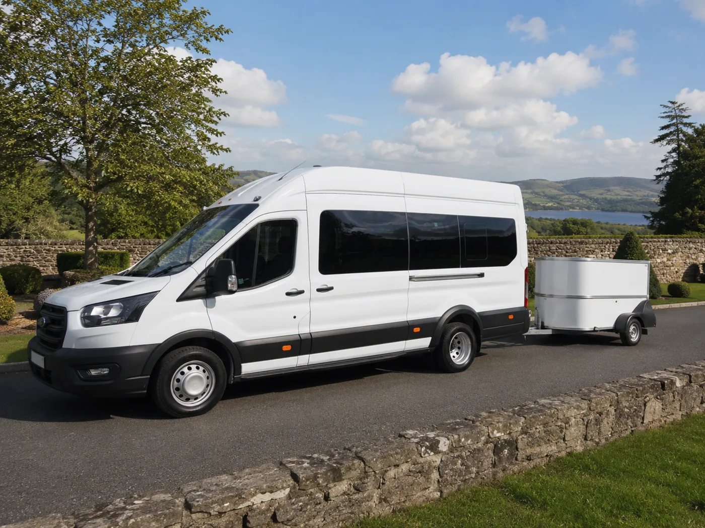 16-seat minibus with an additional luggage trailer